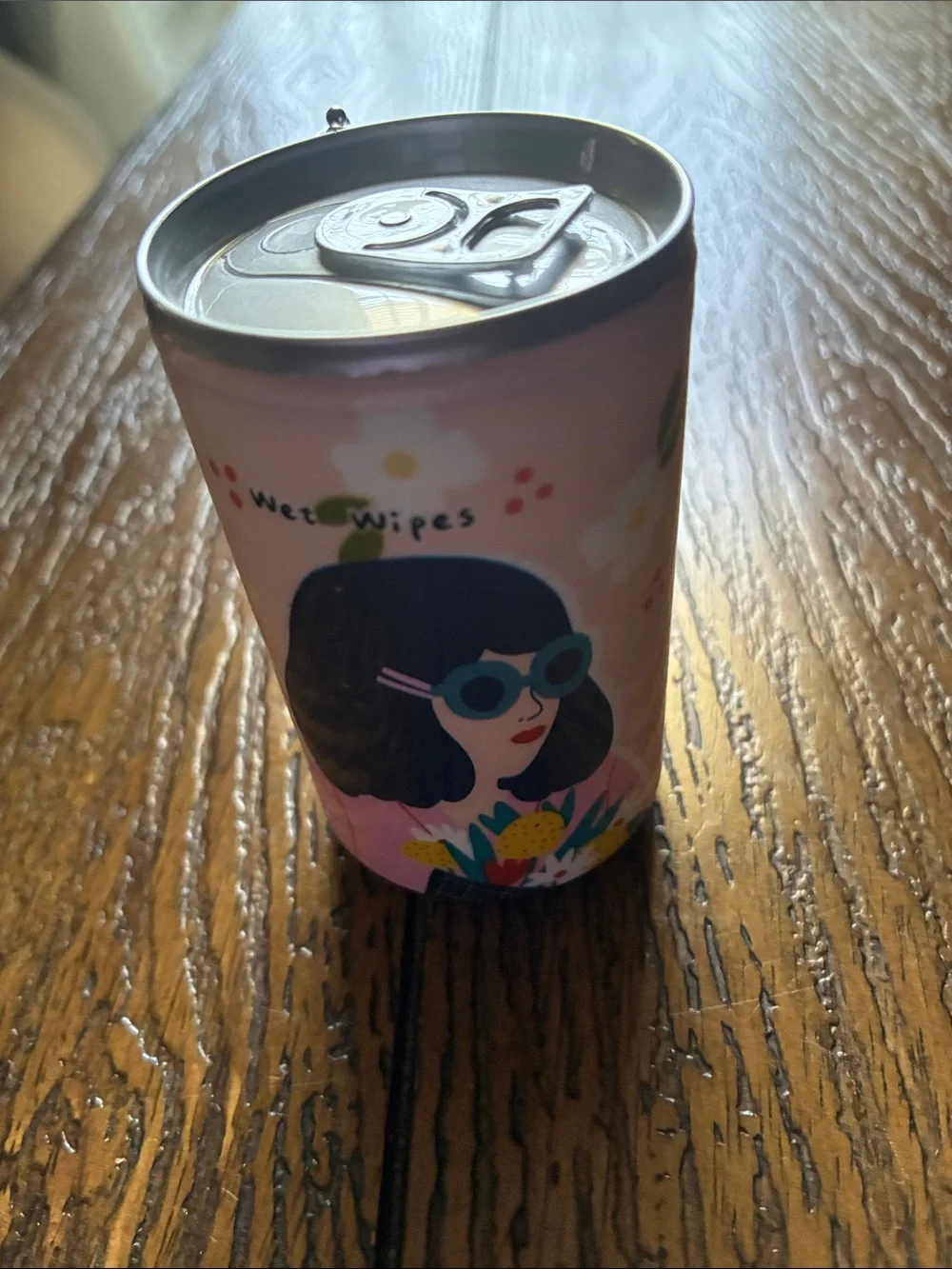 Pink Decorative Wet Wipes Can with Retro Girl Illustration